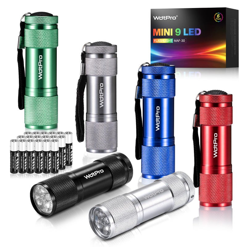 WdtPro LED Mini Flashlights, Super Bright Flashlight with Lanyard, Assorted Colors - Best Tac Torch Light for Kids, Night Reading, Power Outages, Camping(6 Pack) - Image 1
